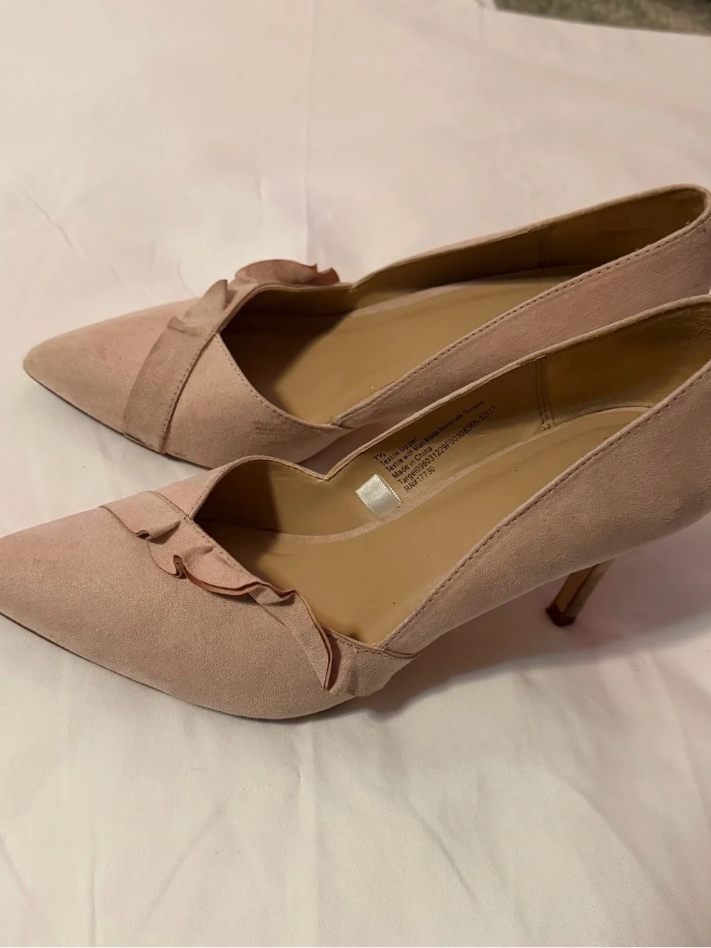 a new day Blush Pink Pointed Toe Ruffle Pumps